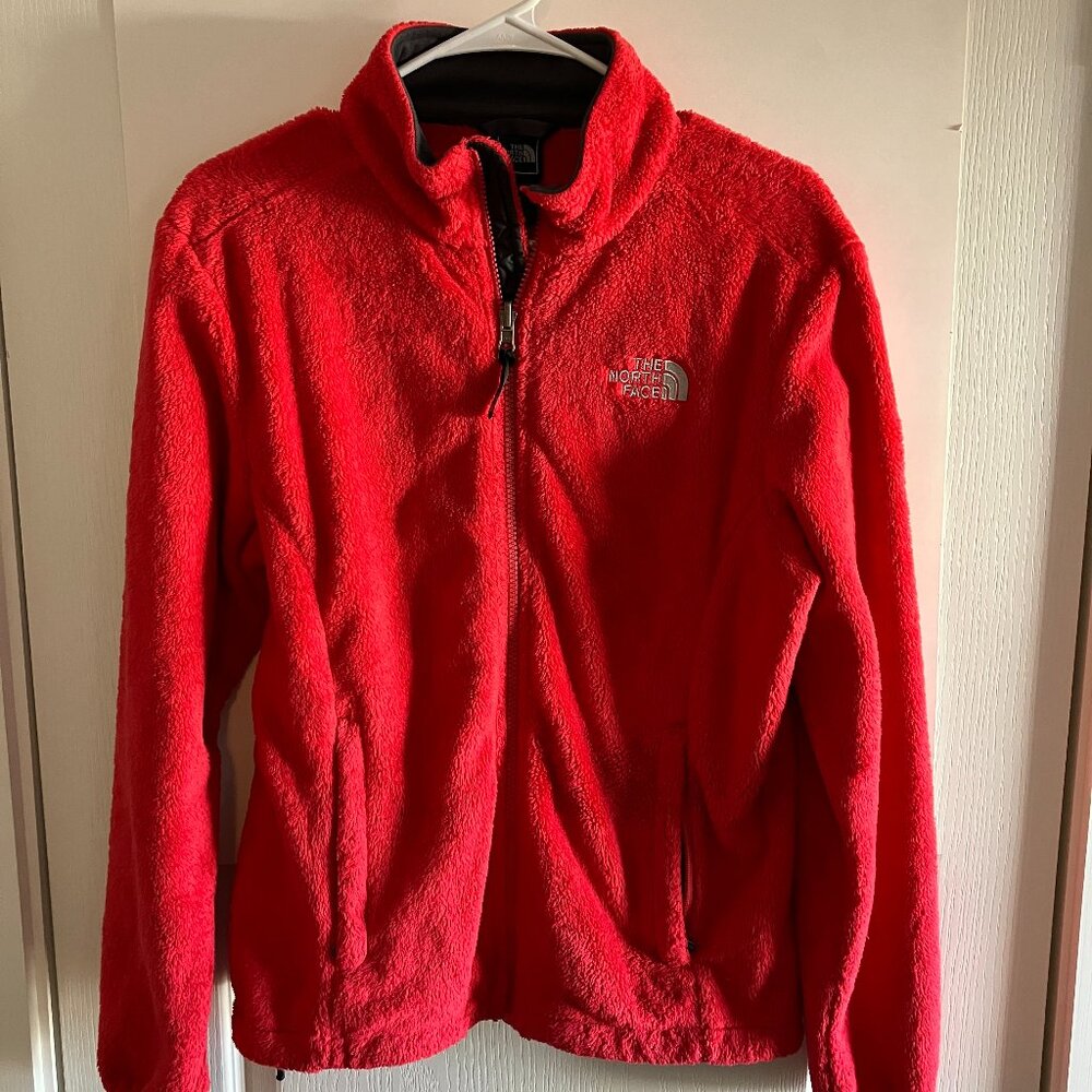 The North Face Women's Medium Red Fleece Full Zip Jacket Long Sleeve.